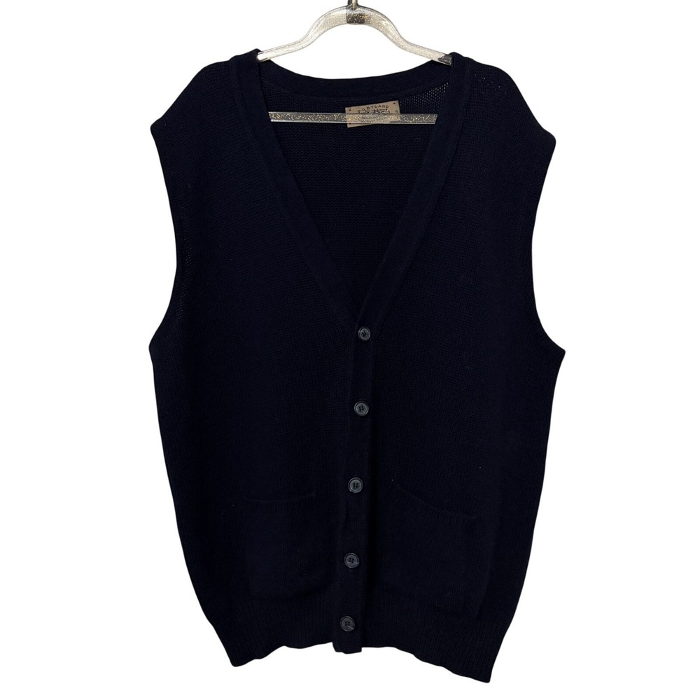 Chunky Knit Navy Grandpa Sweater Vest Mens XL Academia Old Money Heritage